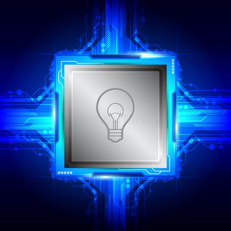 Bulb symbol on computer processor vector illustration