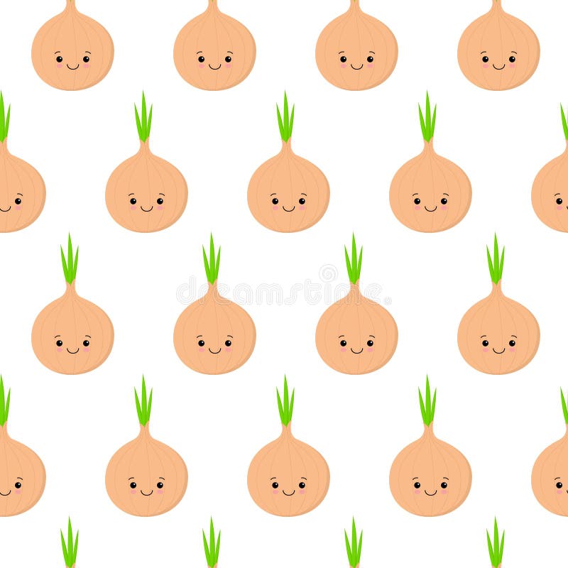 Bulbos Lindos Del Kawaii De Cebollas Con Las Caras Sonrientes, Los Ojos Y  Las Flechas Verdes De La Cebolla, En El Fondo Blanco, M Stock de  ilustración - Ilustración de culinario, verde: