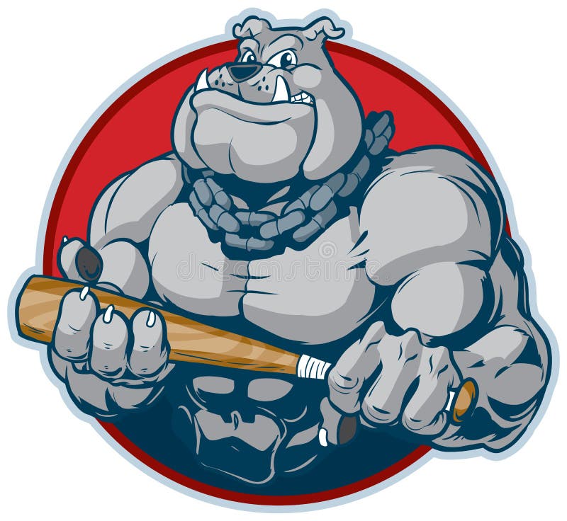 Buldogue muscular com ilustração do vetor da mascote do bastão ilustração do vetor Buldogue muscular com ilustração do vetor da mascote do bastão ilustração do vetor