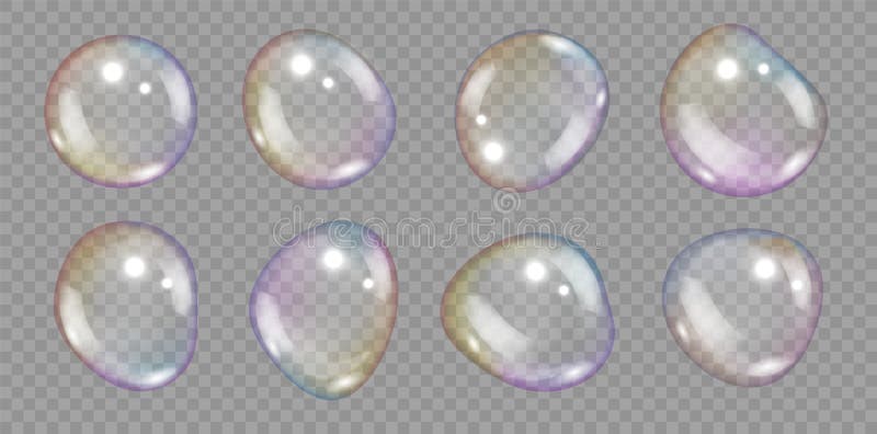 Bule de săpun 3D realiste săpun aer transparent iridescent sfere baie spumă elemente textura în culoare curcubeu. Bulă de apă royalty free illustration