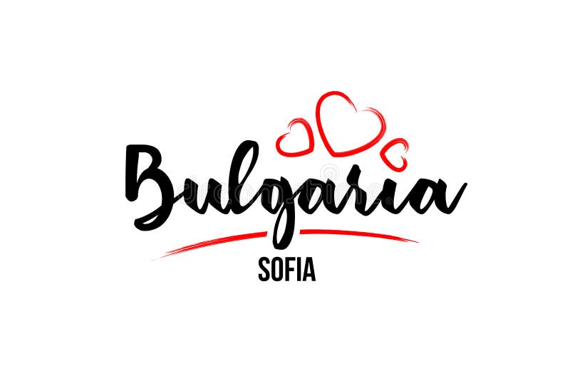 Bulgaria țară cu inimă roșie și capitala sa, Sofia, design de tipografie creativă vector illustration
