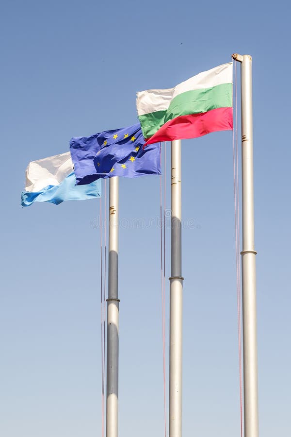 Bulgarian and Europe flags Vertical 1 royalty free stock image Bulgarian and Europe flags Vertical 1 royalty free stock image