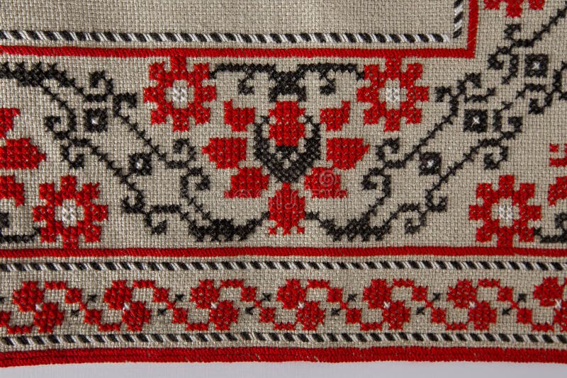 Hand Embroidery on Linen Fabric, Bulgarian Embroidery Stock Photo ...