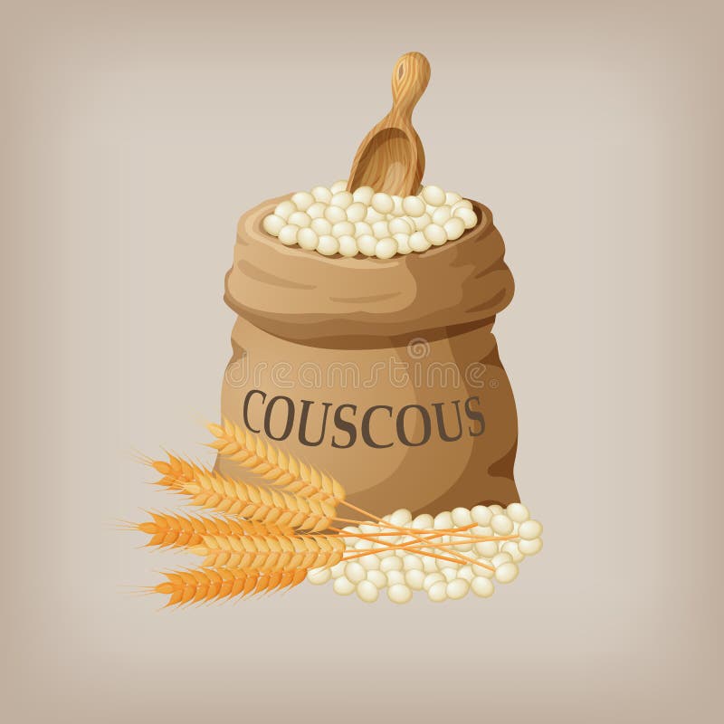 Bulgur eller couscous i säckvävpåse också vektor för coreldrawillustration