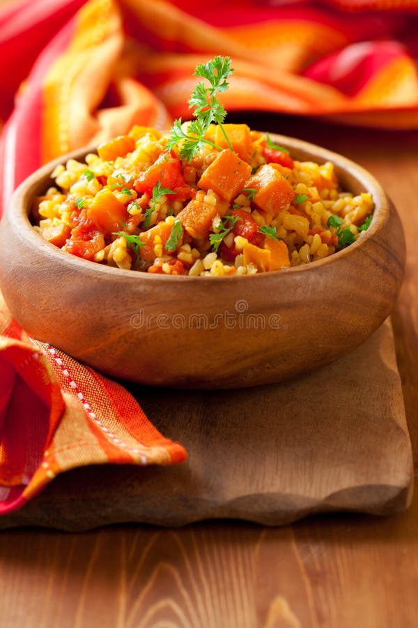 Bulgur with tomatoes and butternut squash. Bulgur with tomatoes and butternut squash