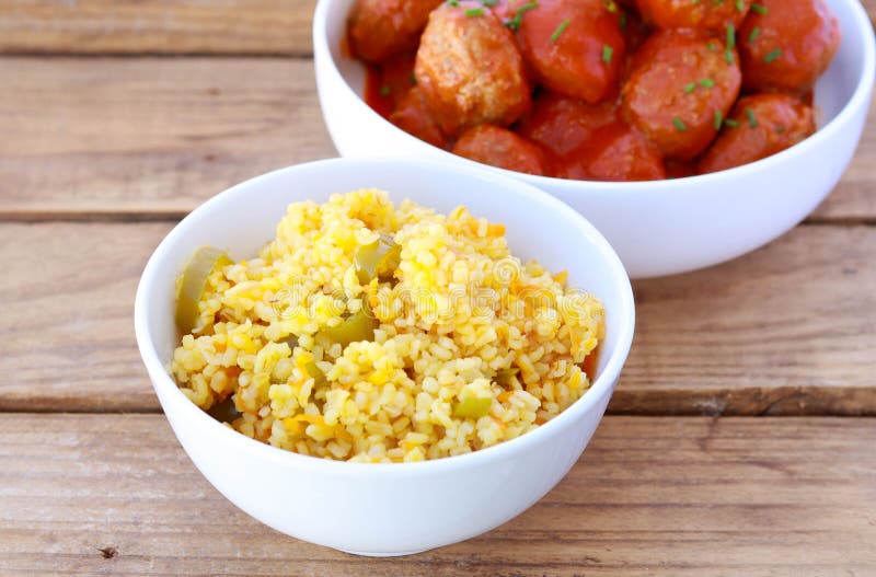 Bulgur with Vegetables and Meatballs Stock Photo Image of gravy