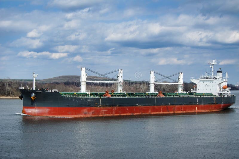 Bulk Carrier Cargo Ship Boat Sailing on River