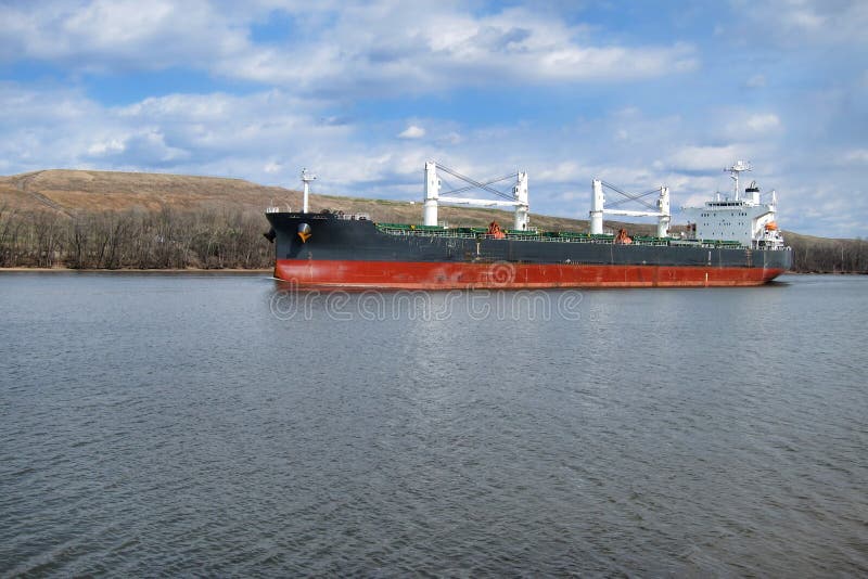 Bulk Carrier Cargo Ship Boat Sailing on River