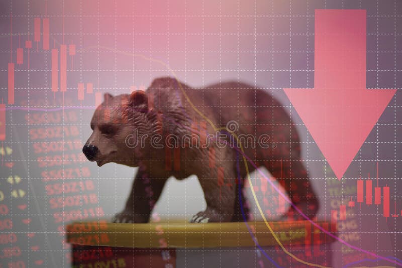 Bull and bear market concept with stock chart digital numbers crisis red price drop arrow down chart fall - stock market bear