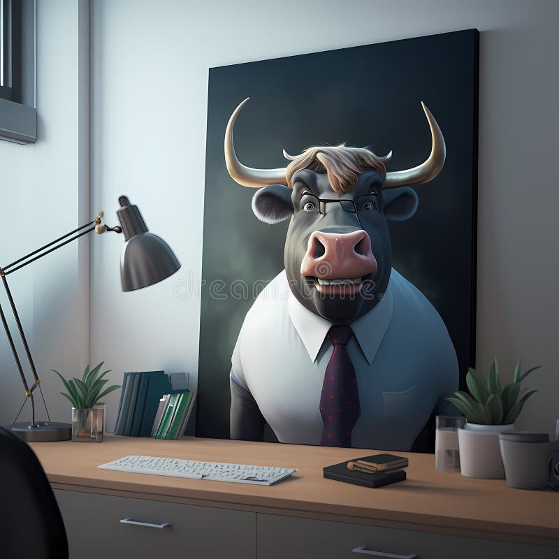 Bull Businessman Frame In Office. Generative AI royalty free illustration