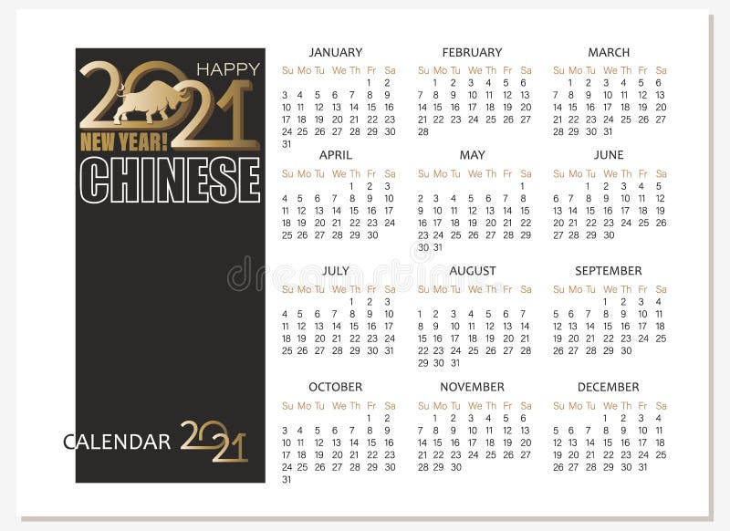 Bull. Calendar. 2021. Chinese New Year. Vector Calendar, Planner Diary