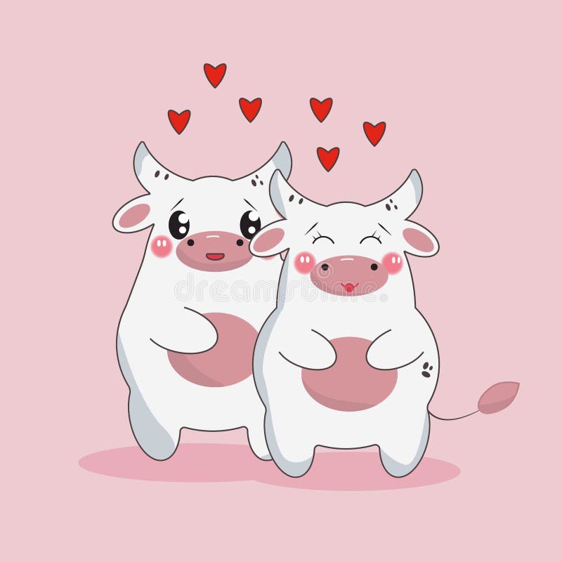 Bull and Cow Love , Cute Bull in Kawaii Style, Cartoon Style ,favorite  Couple ,Valentine`s Day,love Card Wallpaper Stock Illustration -  Illustration of romantic, birthday: 199171176