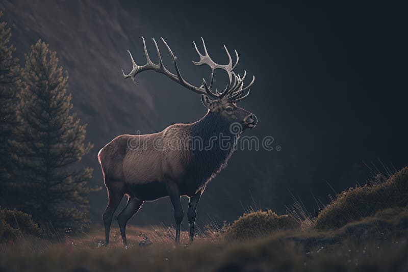 Bull Elk in Natural Habitat. Stock Illustration Illustration of animal, scene 269047663