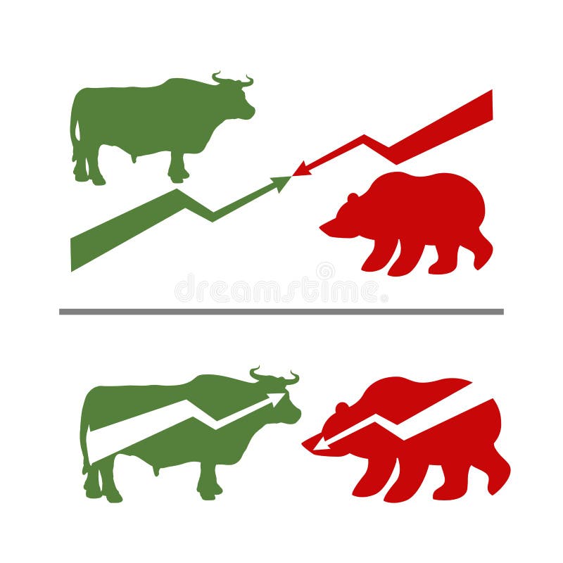 Bull et ours Hausse et chute des valeurs Taureau vert Ours rouge illustration de vecteur Bull et ours Hausse et chute des valeurs Taureau vert Ours rouge illustration de vecteur