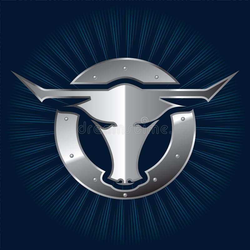 A shiny metallic bull icon for your branding templates. Blue buffalo vectors