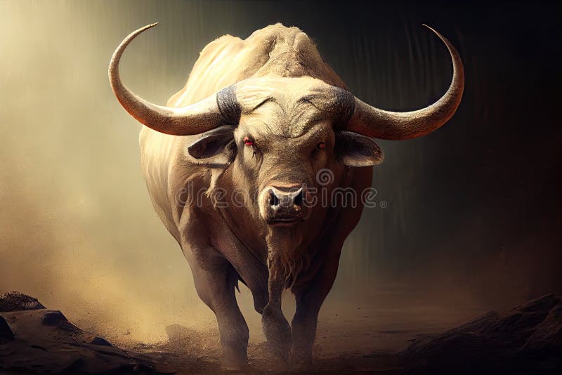 Bull with Its Head and Horns Lowered, Preparing for Attack Stock