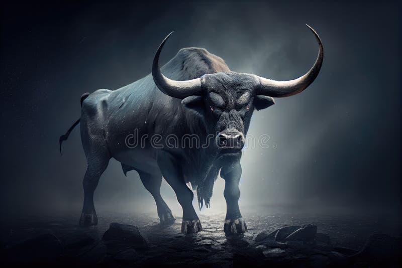 Bull with Its Horns Down, Prepared for Attack Stock Illustration