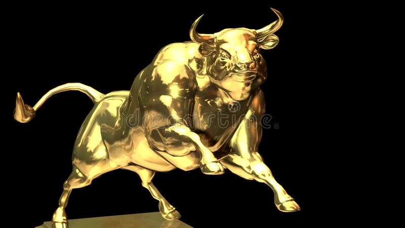 Bull på en plattform, finansieringssymbol, 3D-illustration