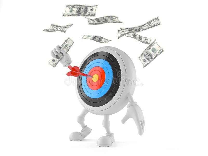 Bull`s eye character with money vector illustration Bull`s eye character with money vector illustration