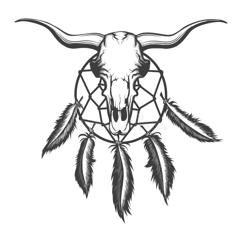 Bull Skull and Dream Catcher Tattoo Stock Vector - Illustration of ethnic,  aztec: 174838728
