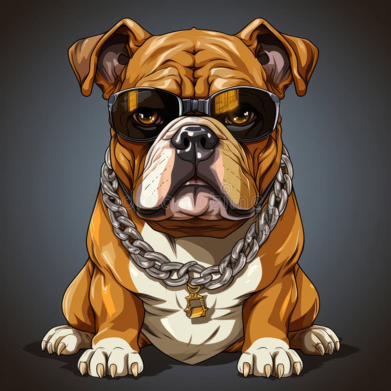 Bulldog Cartoon Wearing Gold Chain Illustration. AI Generated Stock ...