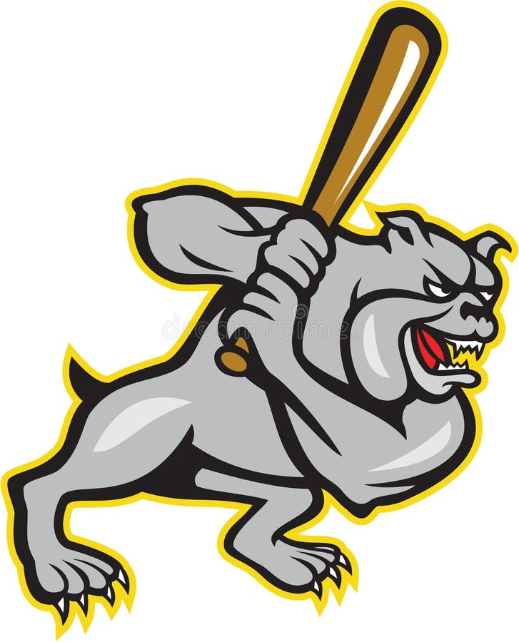 Bulldog Dog Baseball Hitter Batting Cartoon