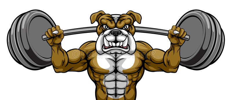 Bulldog Mascot Weight Lifting Body Builder