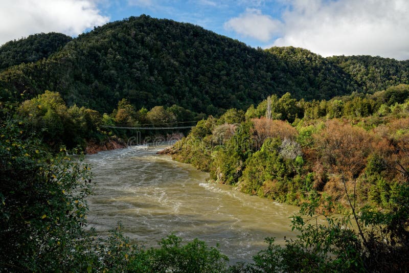 Buller gorge swing bridge, Buller district, New Zealand stock images Buller gorge swing bridge, Buller district, New Zealand stock images
