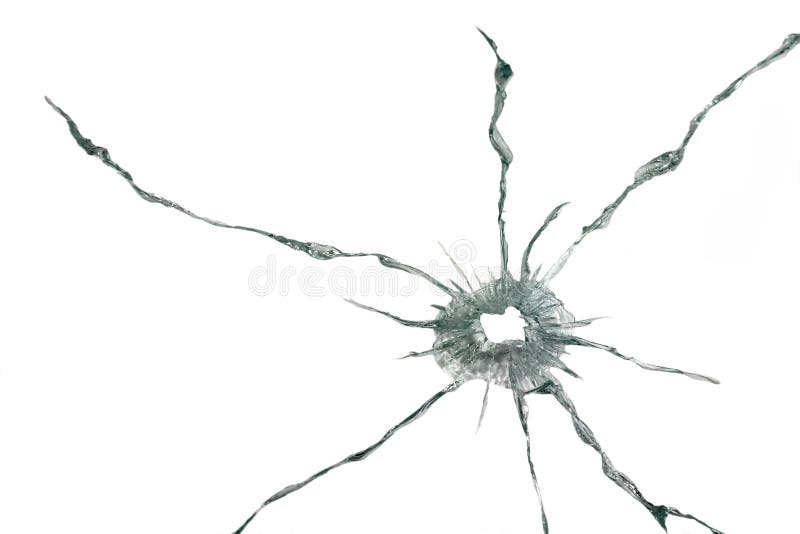 Bullet hole in a thick glass royalty free stock photo