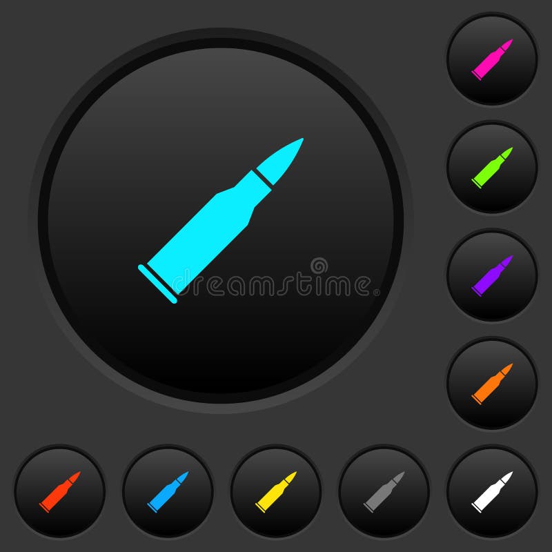 Bullet rifle ammo dark push buttons with color icons stock illustration