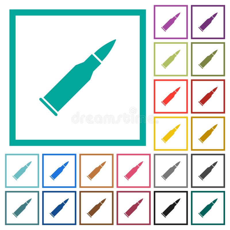Bullet rifle ammo flat color icons with quadrant frames royalty free illustration