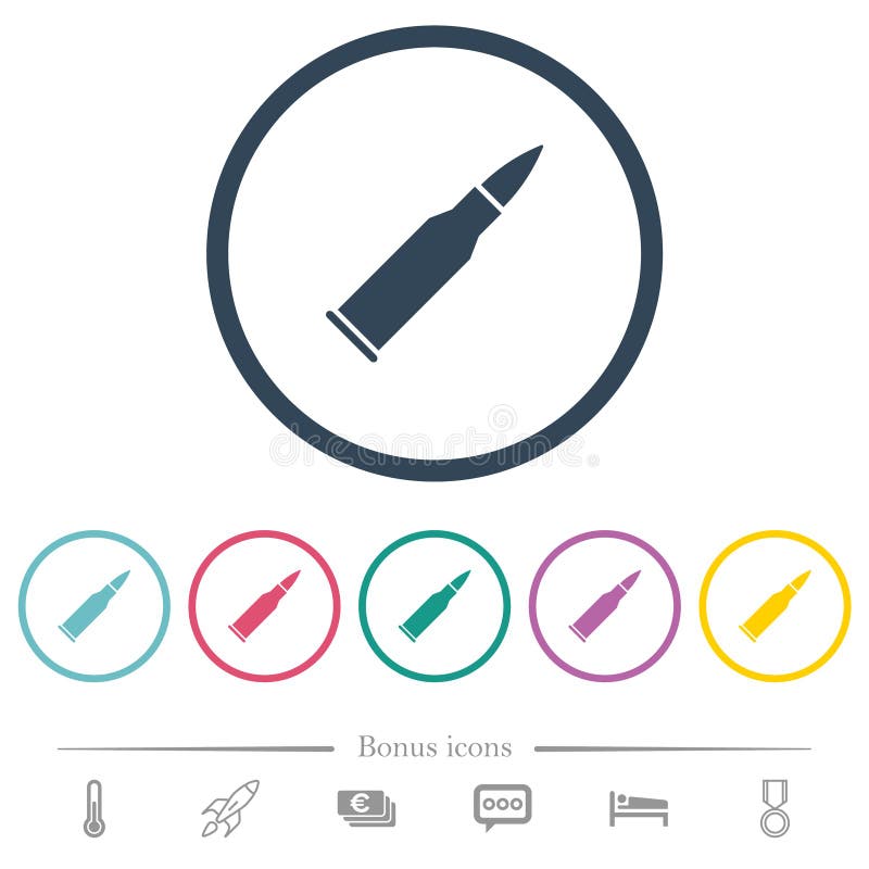 Bullet rifle ammo flat color icons in round outlines vector illustration