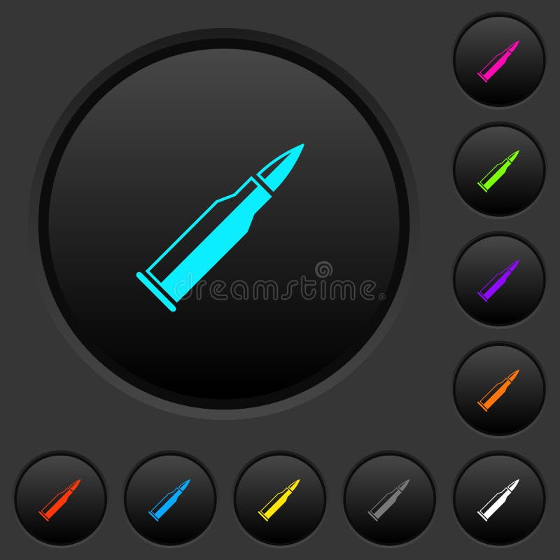 Bullet rifle ammo with gloss dark push buttons with color icons stock illustration