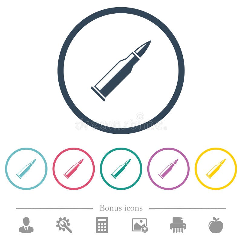 Bullet rifle ammo with gloss flat color icons in round outlines royalty free illustration