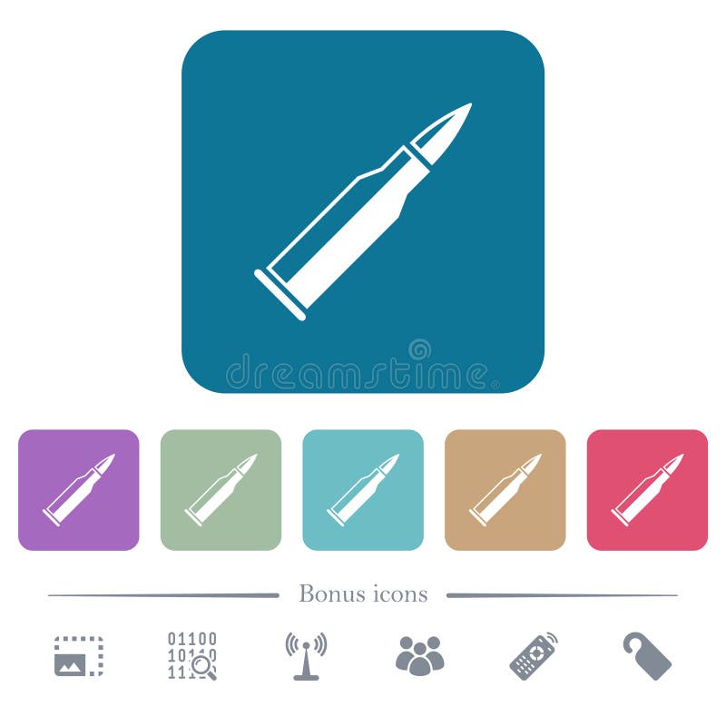 Bullet rifle ammo with gloss flat icons on color rounded square backgrounds stock illustration