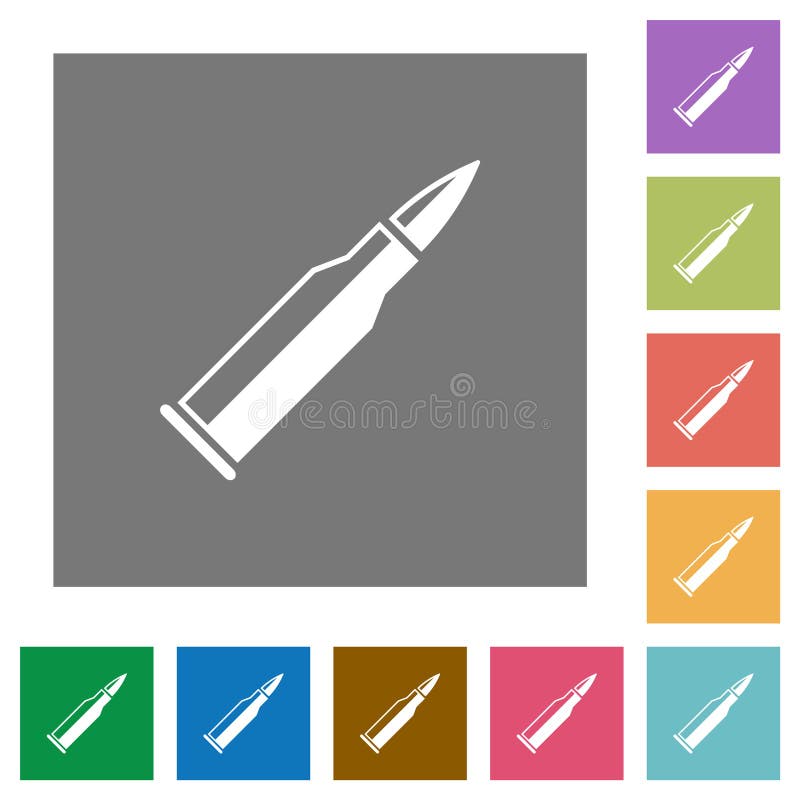 Bullet rifle ammo with gloss square flat icons royalty free illustration