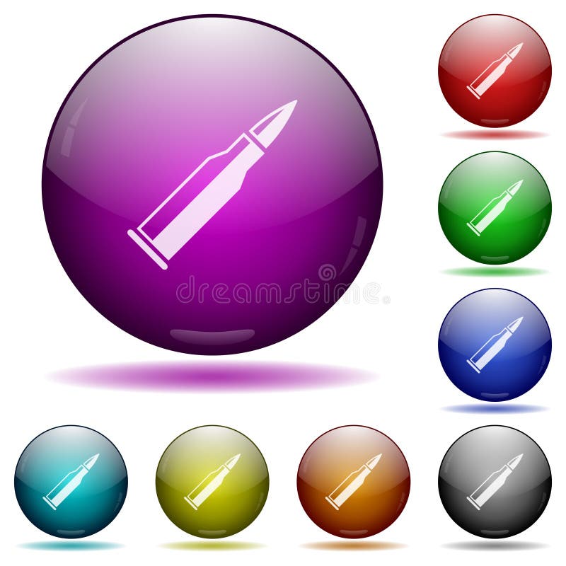 Bullet rifle ammo with gloss icon in glass sphere buttons vector illustration