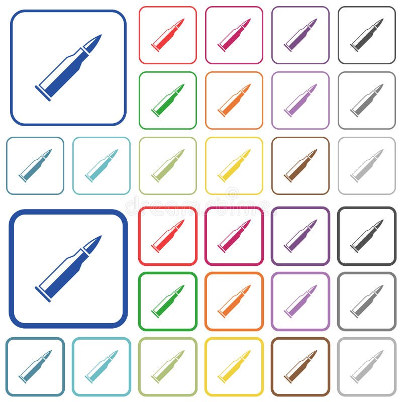 Bullet rifle ammo with gloss outlined flat color icons royalty free illustration
