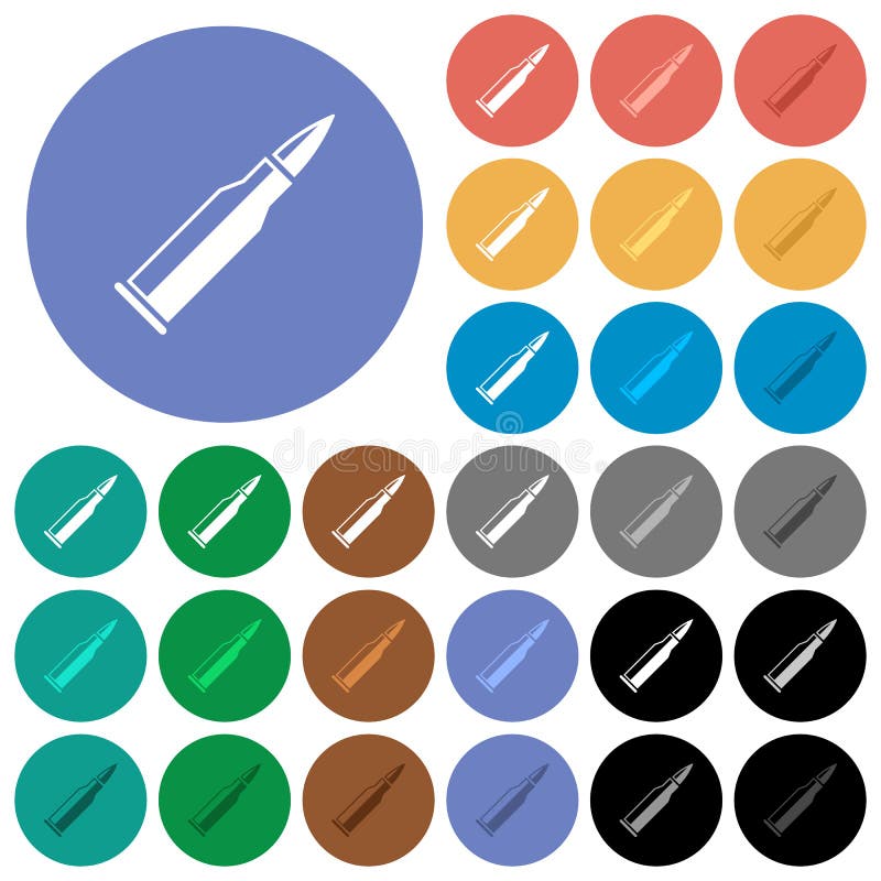 Bullet rifle ammo with gloss round flat multi colored icons vector illustration