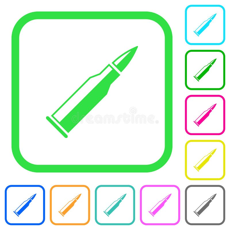 Bullet rifle ammo with gloss vivid colored flat icons stock illustration