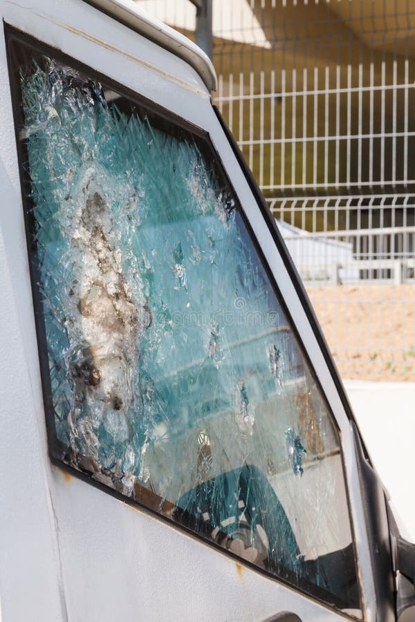 Bulletproof Glass Car after the Shooting Stock Photo Image of