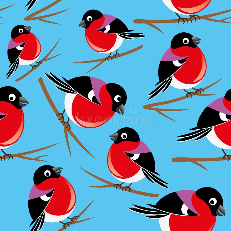 Bullfinches on blue. royalty free illustration