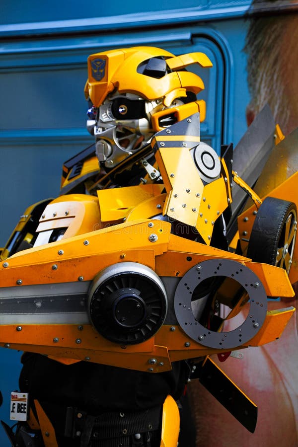 Bumblebee robot costume performs