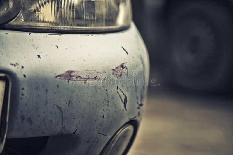 Bumper Car Scratched with Deep Damage To the Paint. Stock Image Image