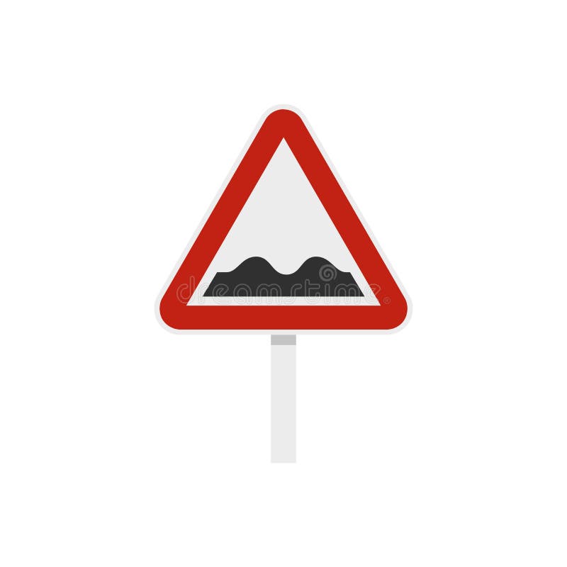 Bumpy road sign icon, flat style stock illustration