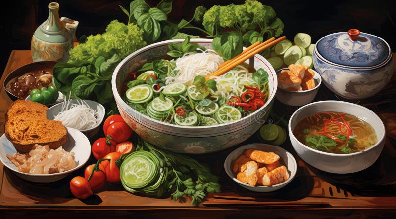 Bun Cha Ha Noi Vietnamese Traditional Dish Stock Illustration ...