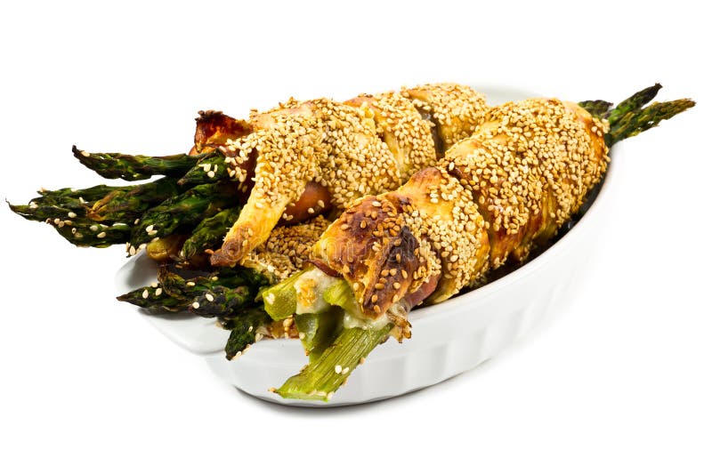 Bunch of asparagus rolled stock photo. Image of prosciutto 30673926
