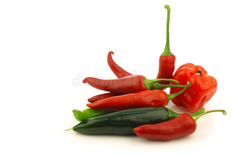 Bunch of assorted red and green peppers (capsicum)