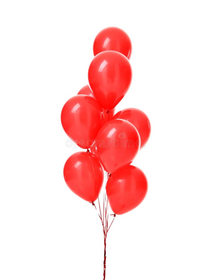 Bunch of big red balloons object for birthday party isolated on a white background