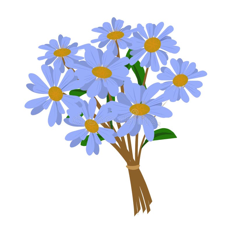A Bunch of Blue Daisy Flower with Yellow Buds Drawing. Side View. Cartoon  Illustration Stock Illustration - Illustration of cartoon, blue: 225999647